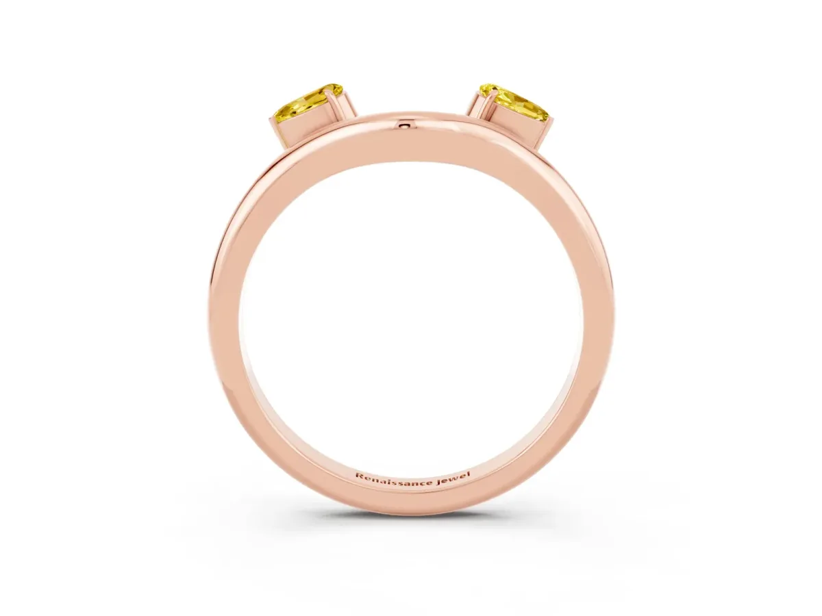 Pear Cut Yellow Sapphire Two-Stone Open Band Ring with Prong Setting Rose gold