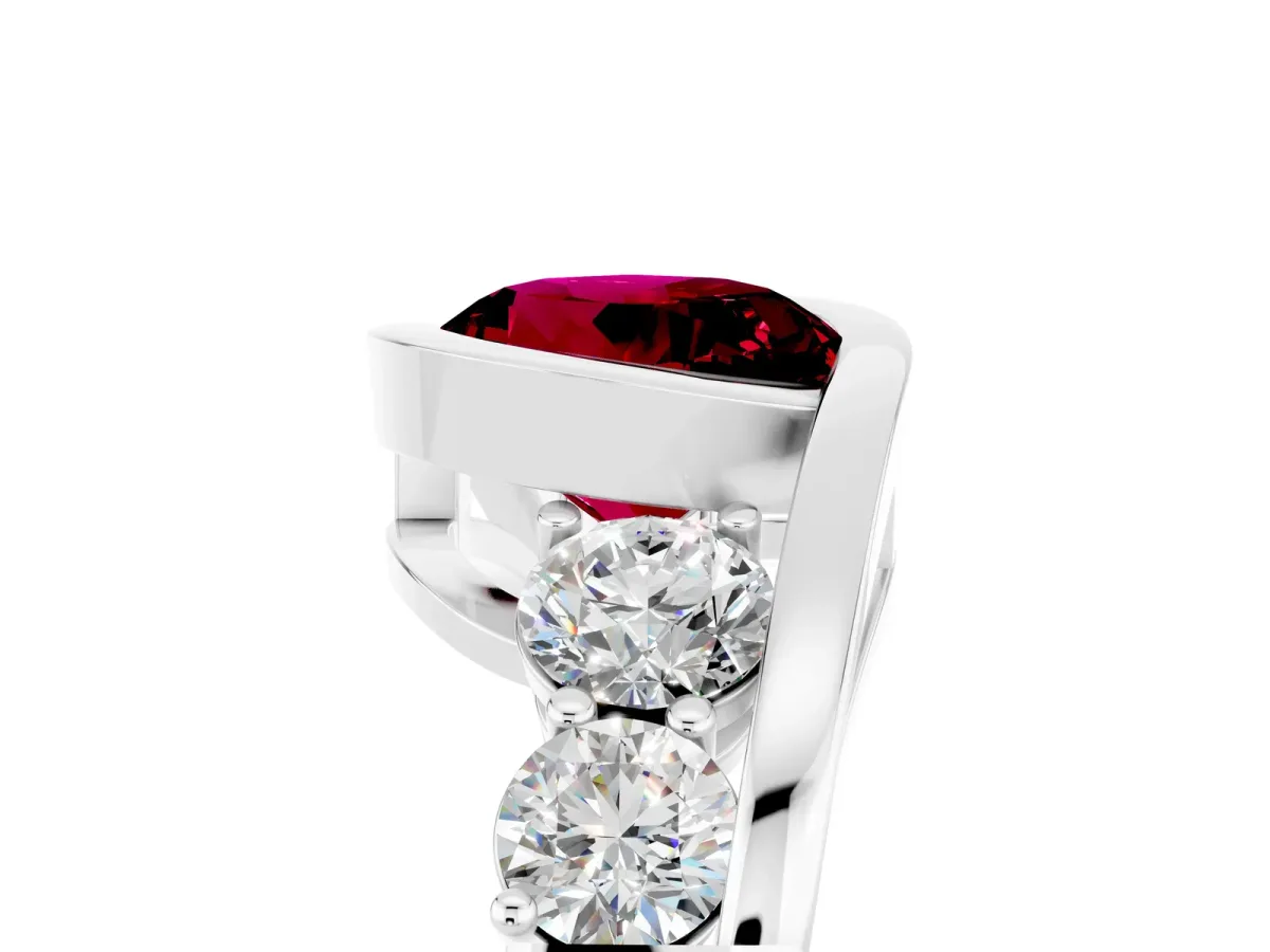 Bezel Set Round Cut Garnet Bypass Ring with Round Accents Silver