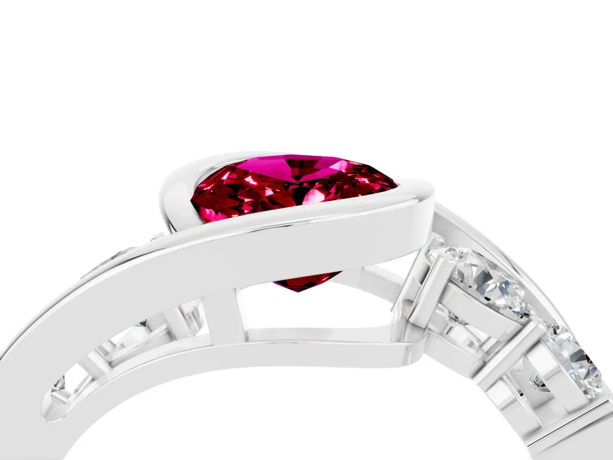 Bezel Set Oval Cut Garnet Bypass Ring with Round Accents Silver
