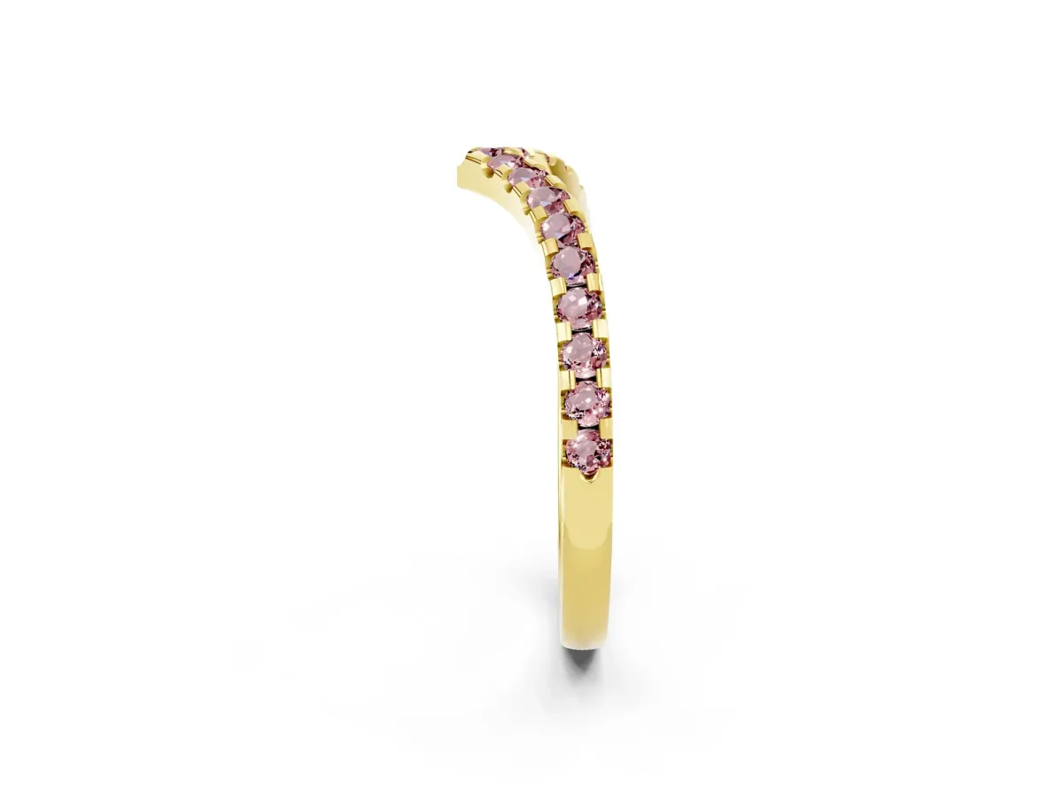 Pavé Round Morganite Chevron Band with Shared Prong Setting Yellow gold