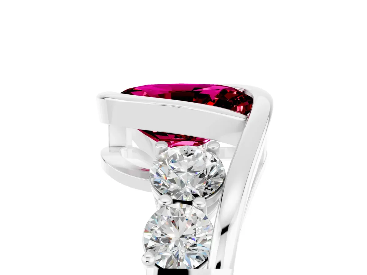 Bezel Set Oval Cut Garnet Bypass Ring with Round Accents Silver