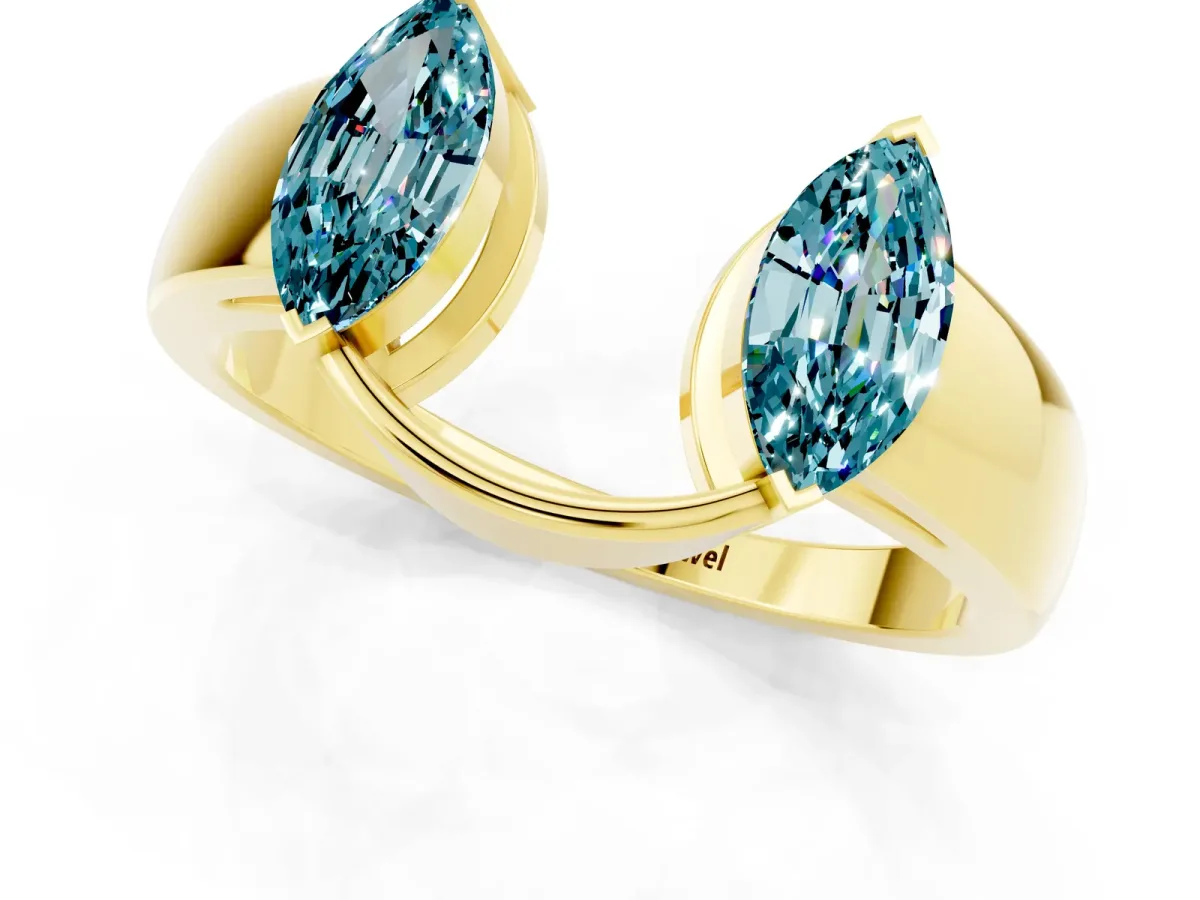 Marquise Blue Topaz Open Band Ring with Tension Setting Yellow gold