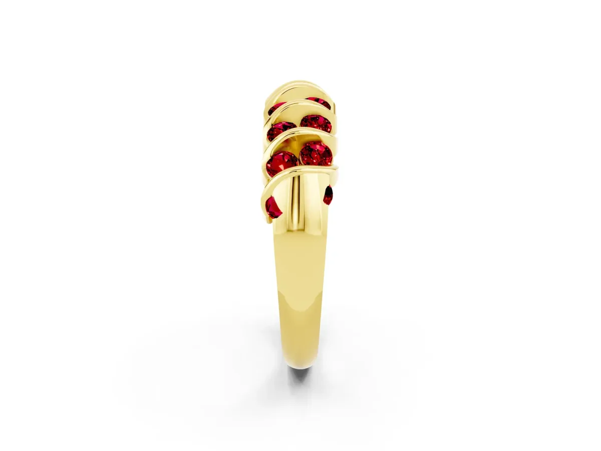 Channel Set Round Ruby Multi-Row Band Yellow gold