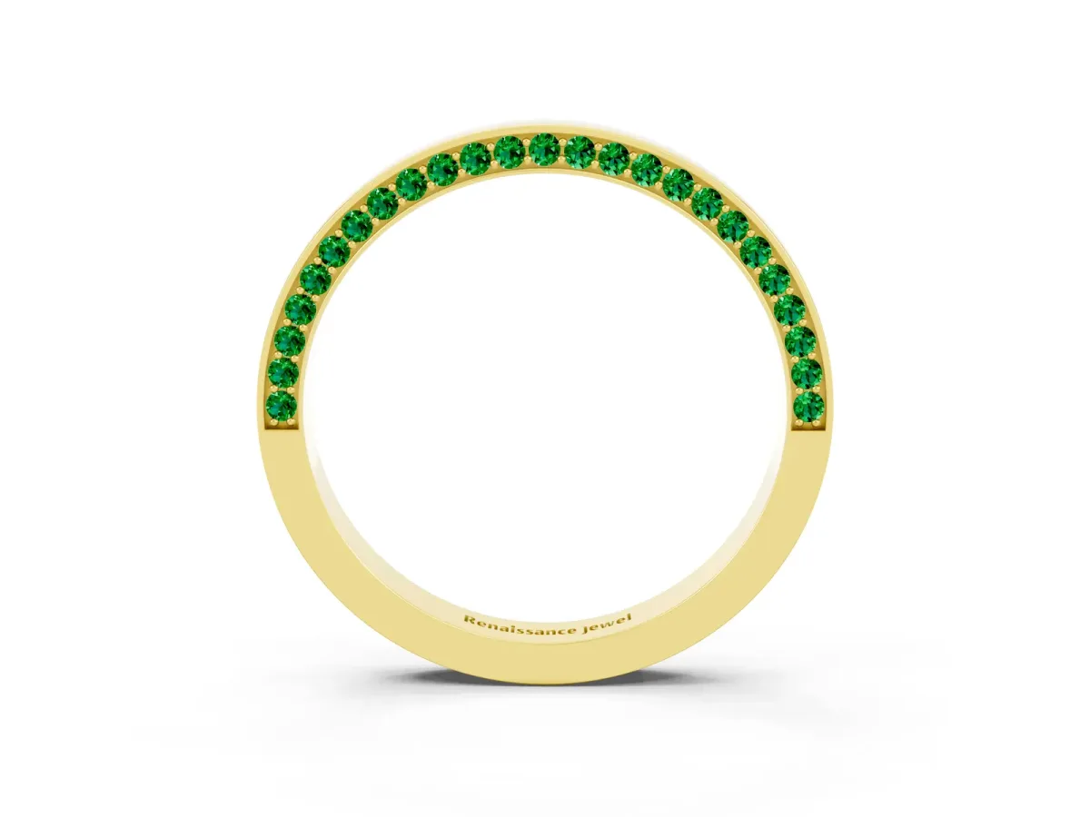 Pavé Round Emerald Channel Set Band Yellow gold