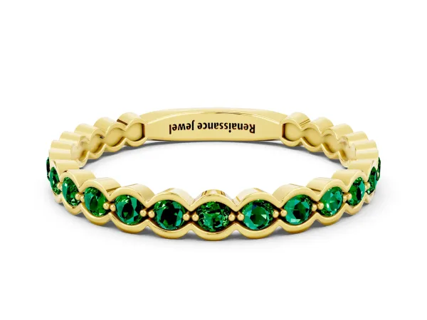 Round Emerald Bezel Set Eternity Band Yellow gold