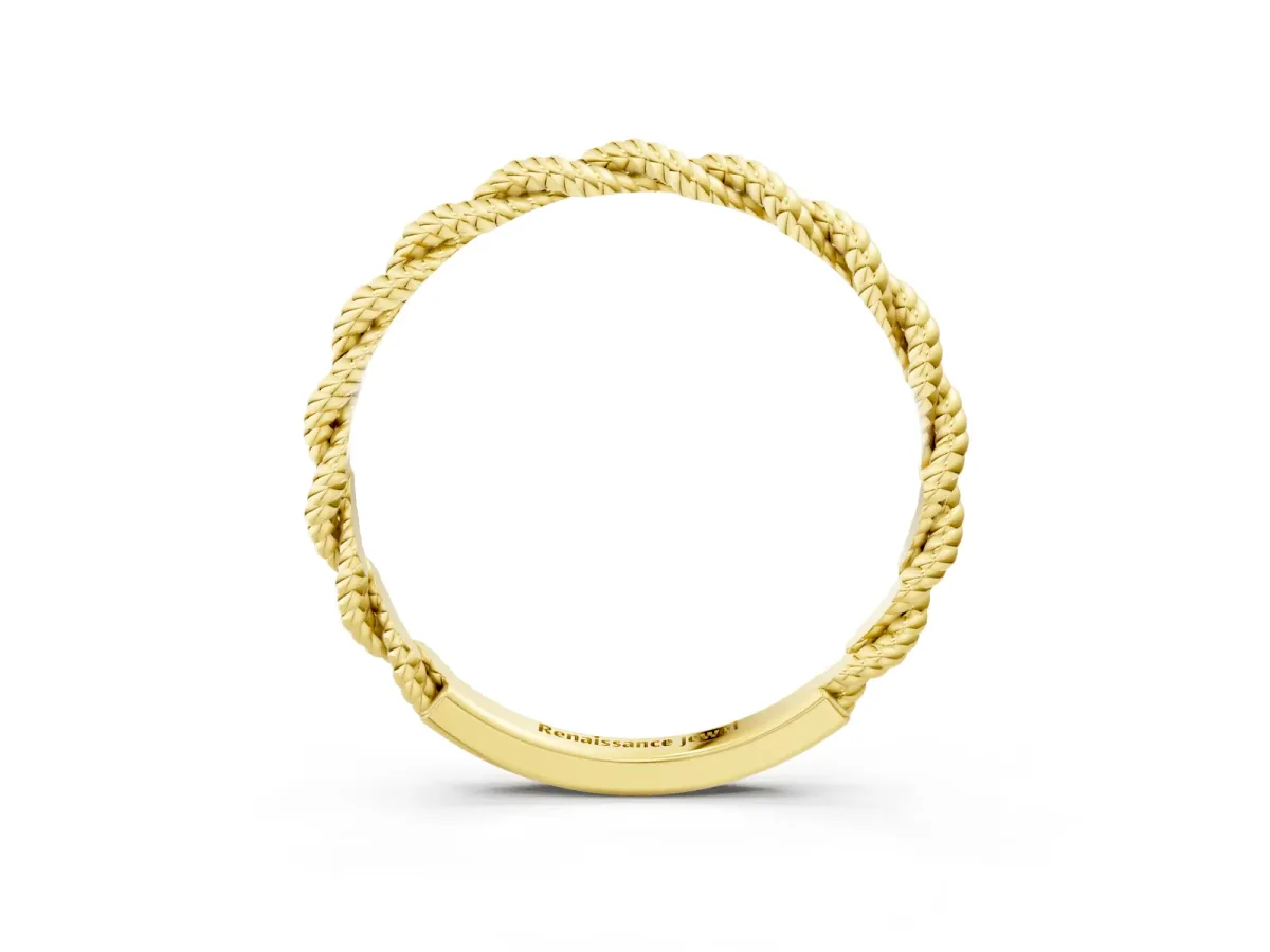 Twisted Rope Solitaire Band with Round Stone and Bezel Setting Yellow gold