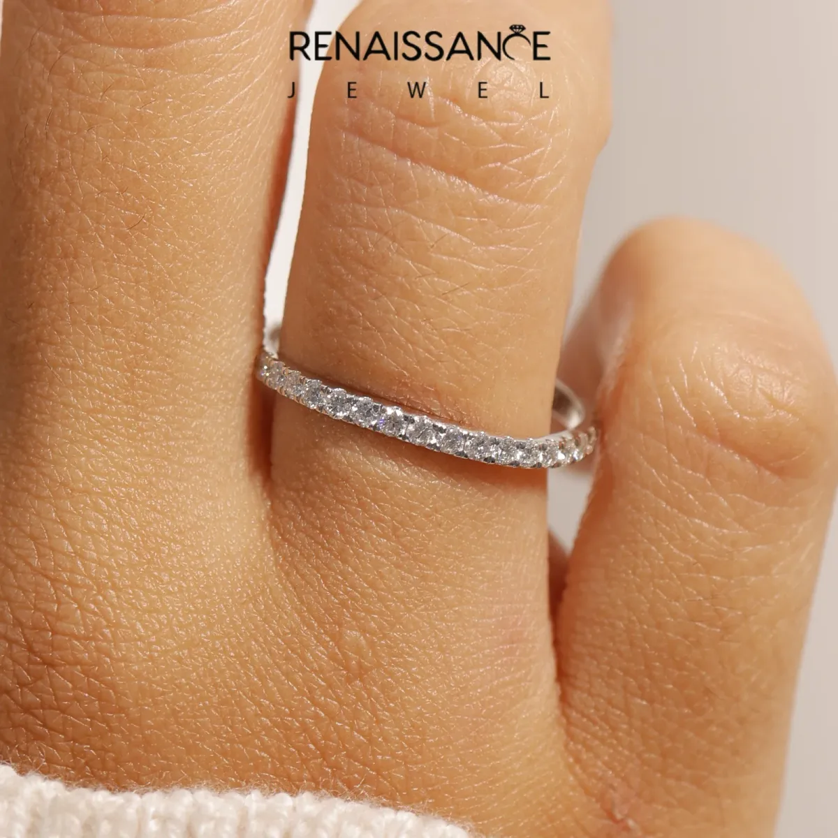 Round Diamond Pavé Curved Wedding Band Silver