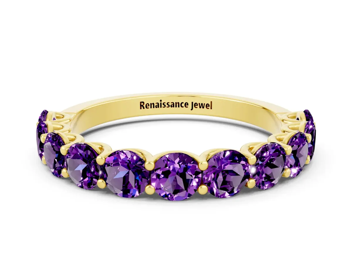 Round Amethyst Shared Prong Eternity Band Yellow gold