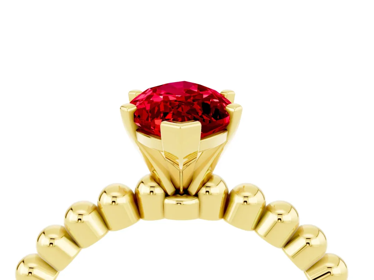 Marquise Cut Ruby Solitaire Ring with Beaded Band and Prong Setting Yellow gold