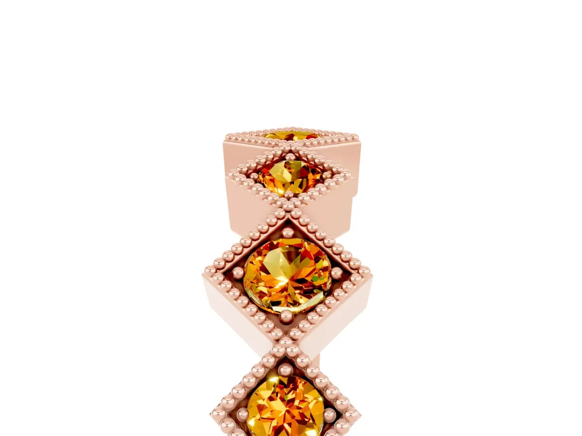 Milgrain Square Bezel Round Citrine Chevron Band Rose gold
