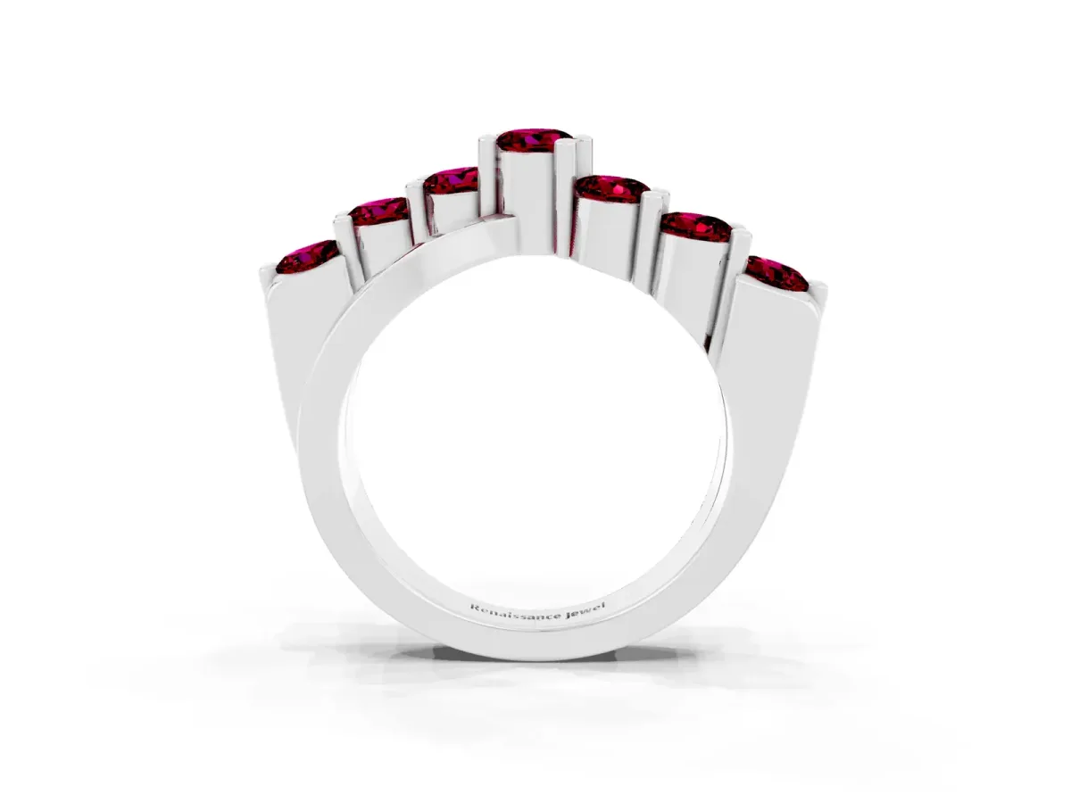 Round Garnet Prong-Set Crossover Band Platinum