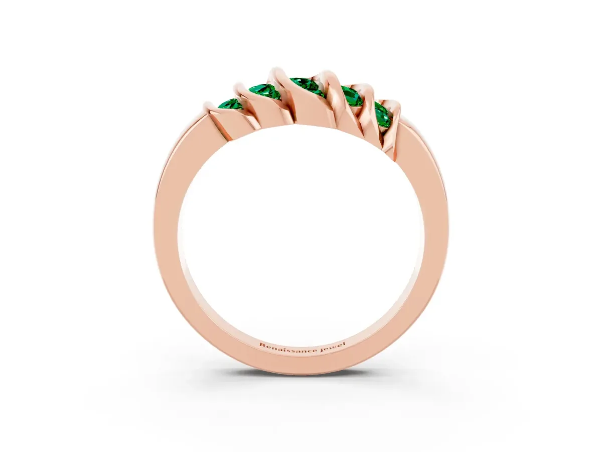 Round Emerald Multi-Row Crossover Band Rose gold