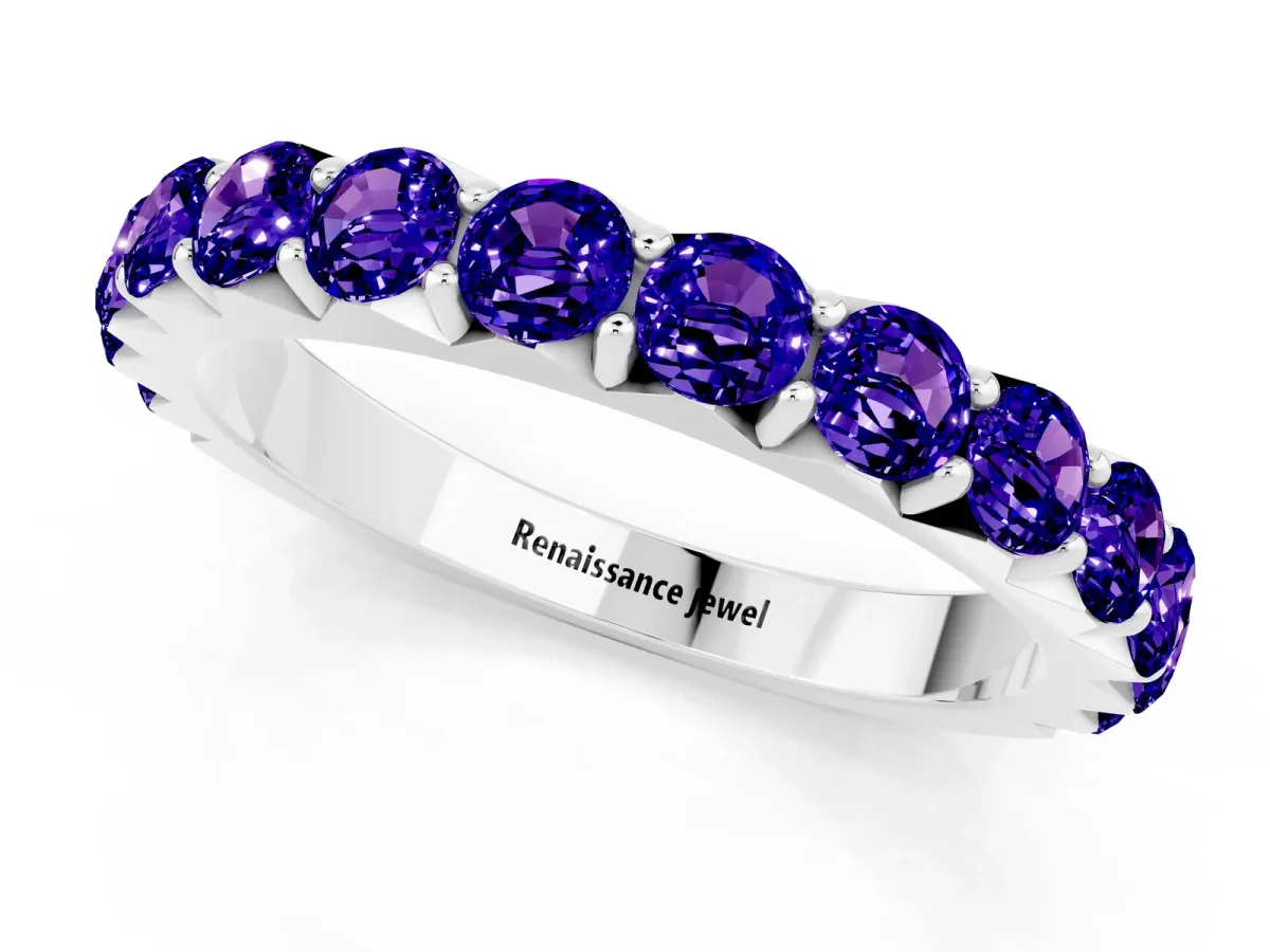 Round Tanzanite Half Eternity Band with Classic Prong Setting Silver