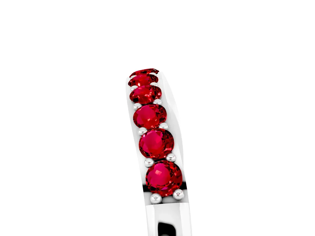 Round Ruby Curved Wedding Band with Channel Setting Silver