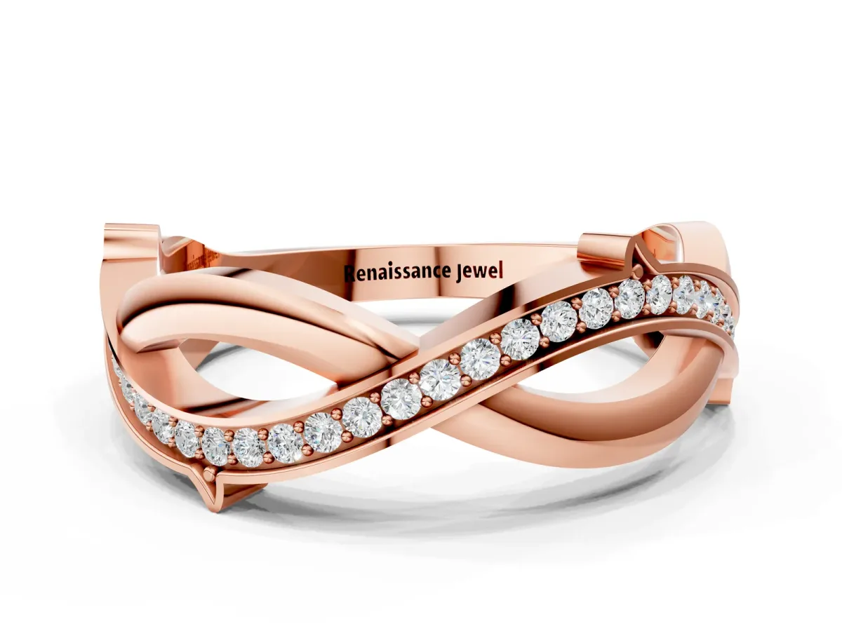 Pavé Round Diamond Twist Band with Channel Setting Rose gold