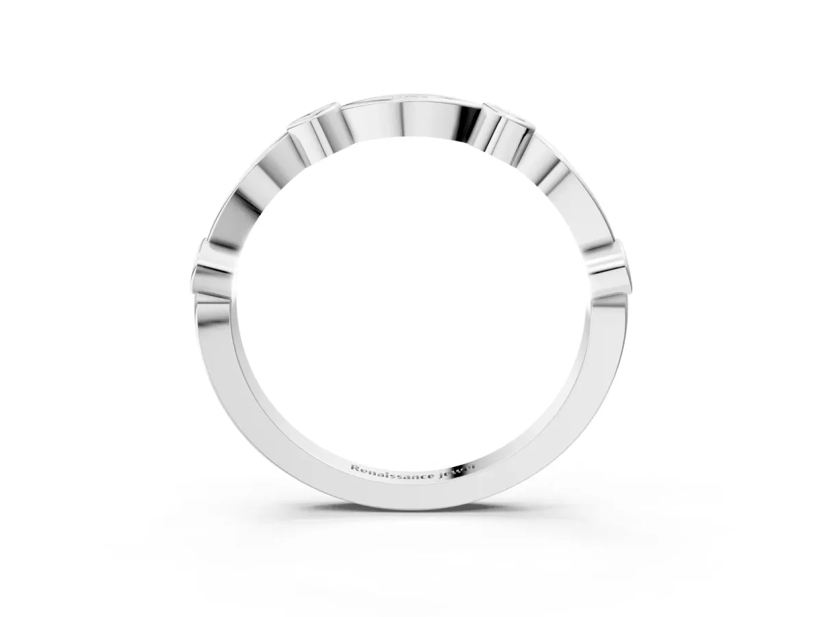 Bezel Set Marquise and Round Diamond Contour Band Platinum