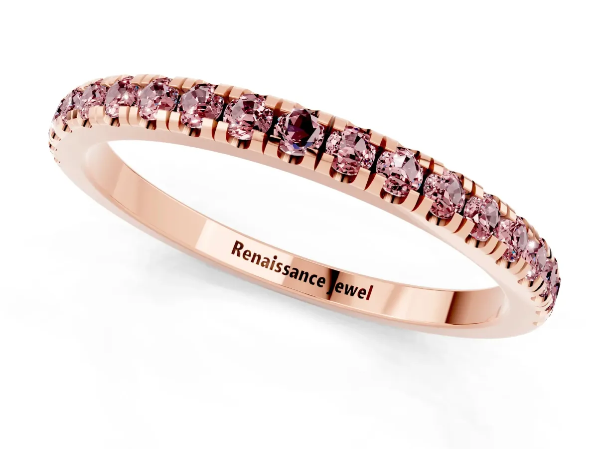 Pavé Round Morganite Half Eternity Band with Shared Prong Setting Rose gold