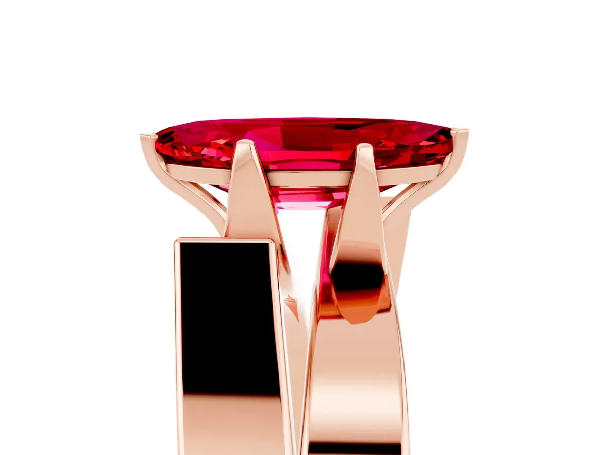 Modern Tension Set Marquise Cut Ruby Solitaire Wide Band Ring Rose gold