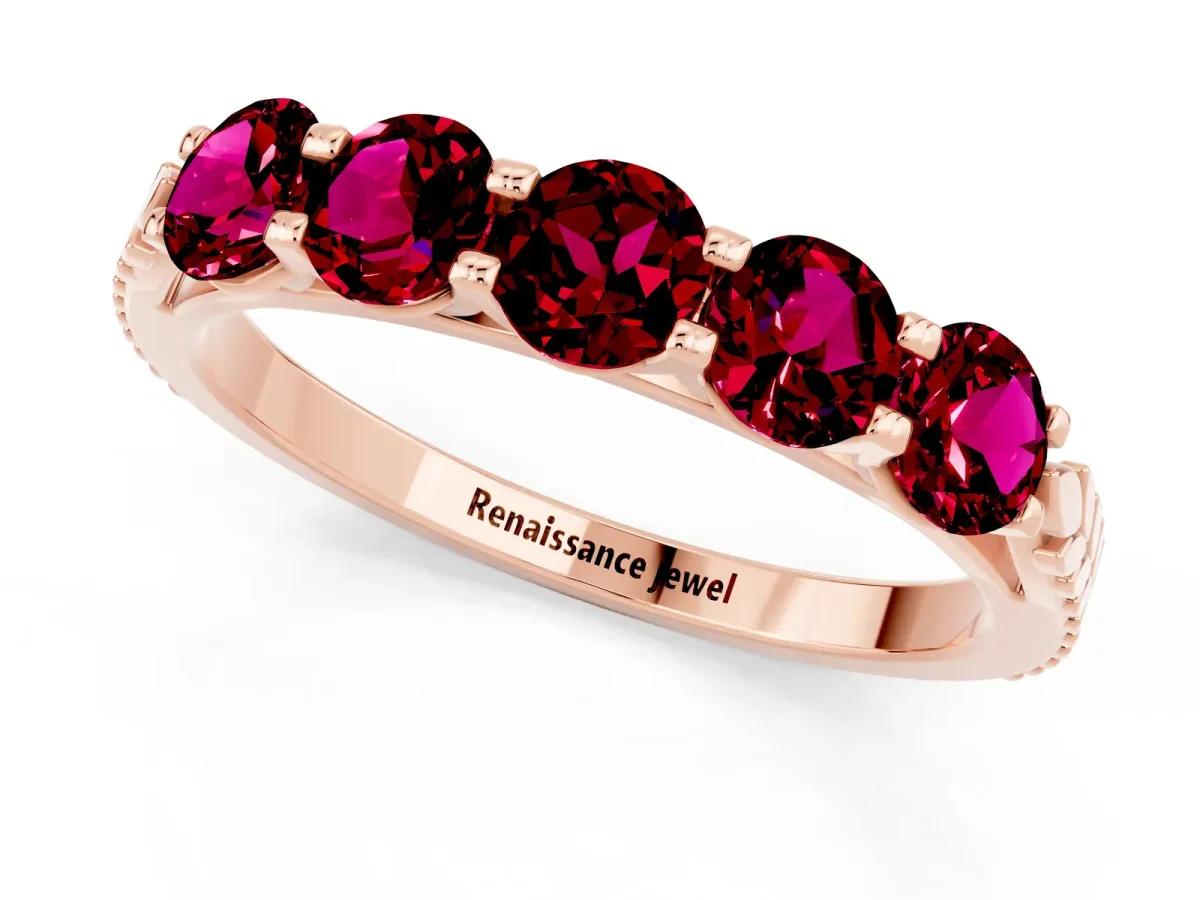 Five-Stone Round Garnet Prong-Set Band Rose gold