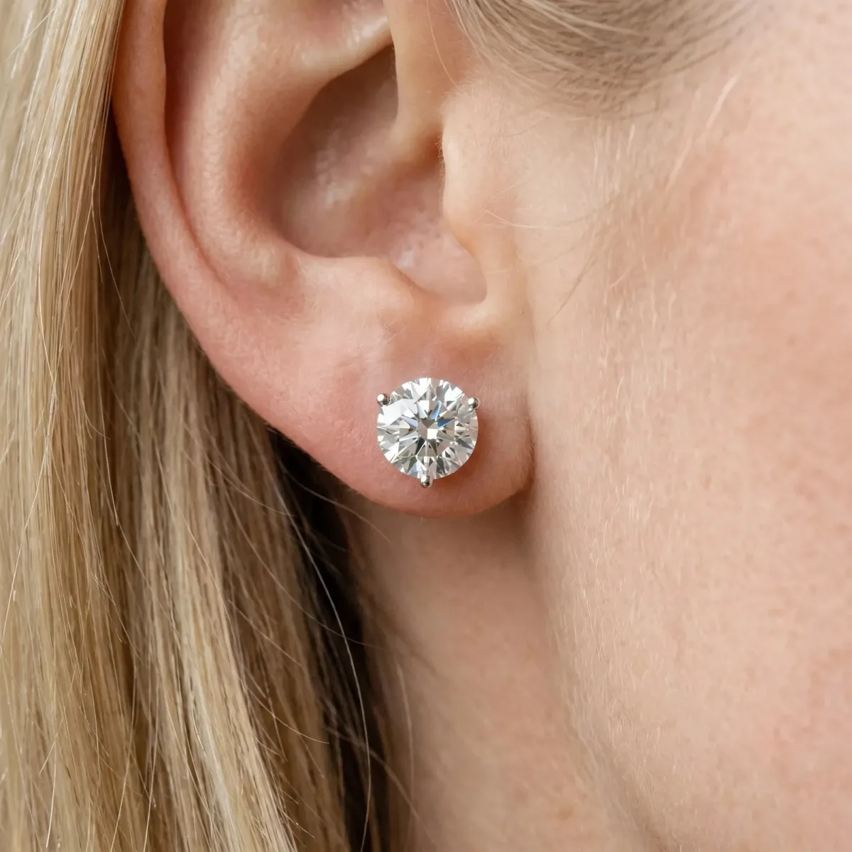 Round Brilliant Diamond Martini Stud Earrings Silver