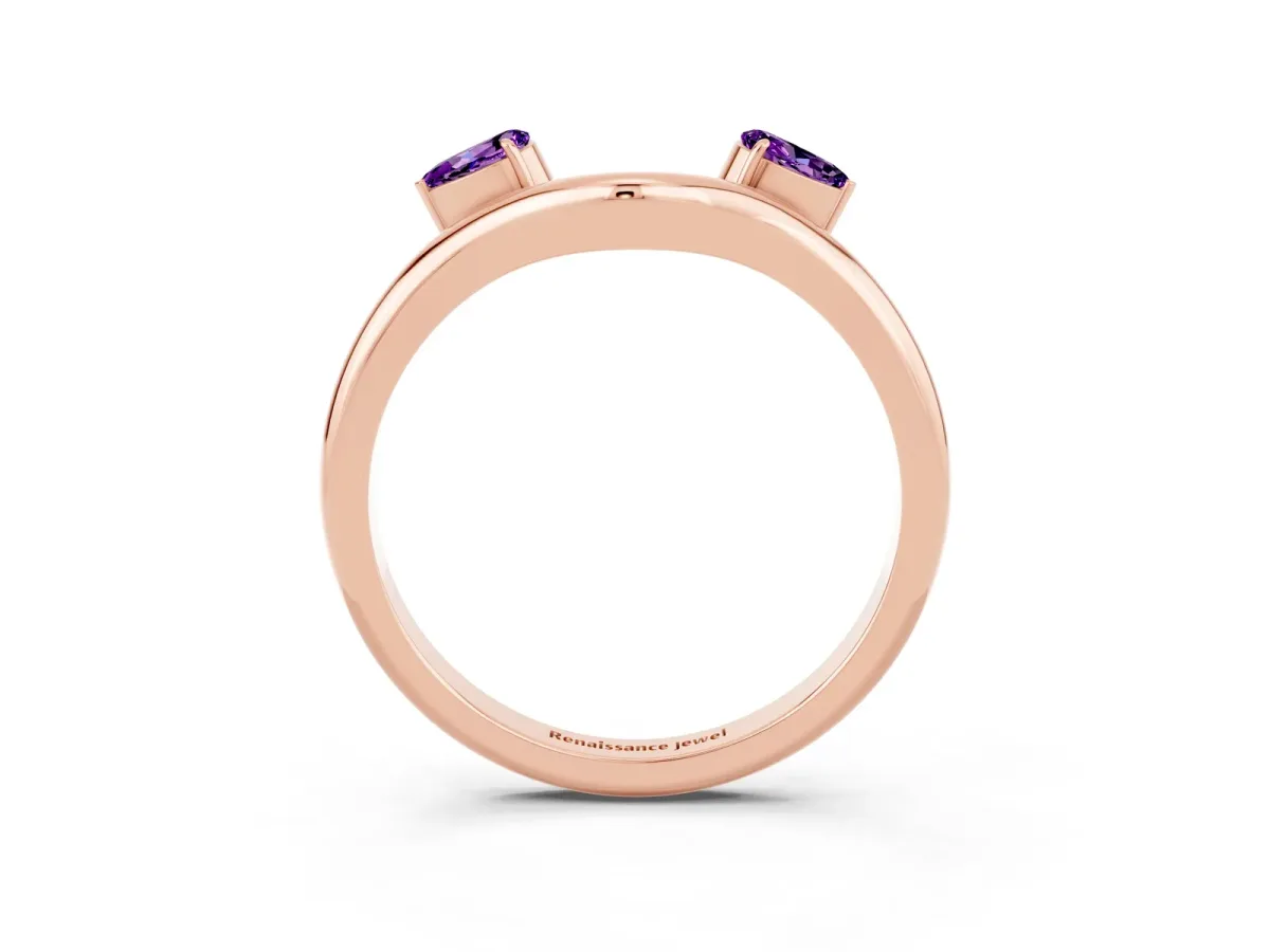 Pear Cut Amethyst Two-Stone Open Band Ring with Prong Setting Rose gold