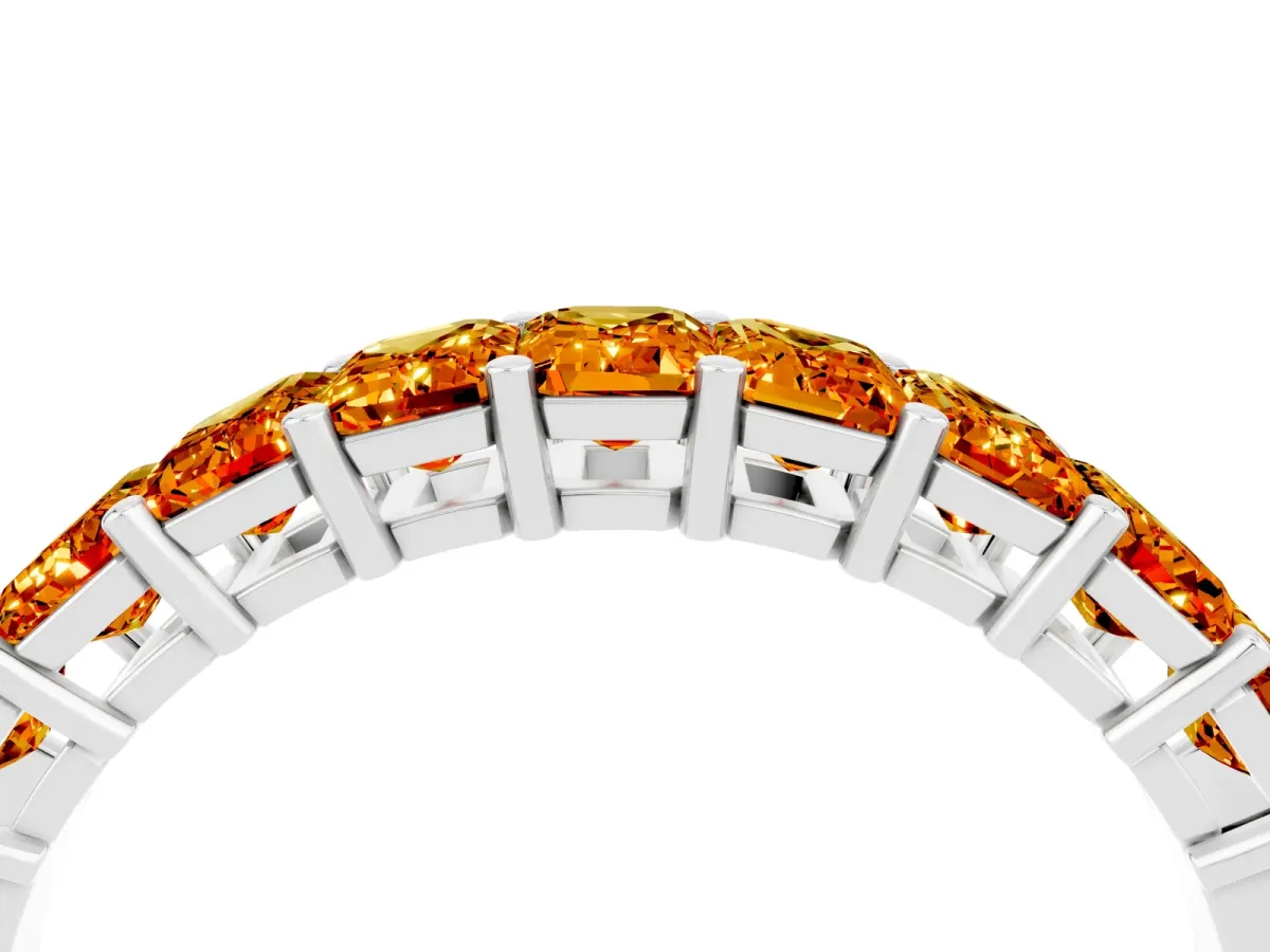 Emerald Cut Citrine Prong-Set Eternity Band White gold
