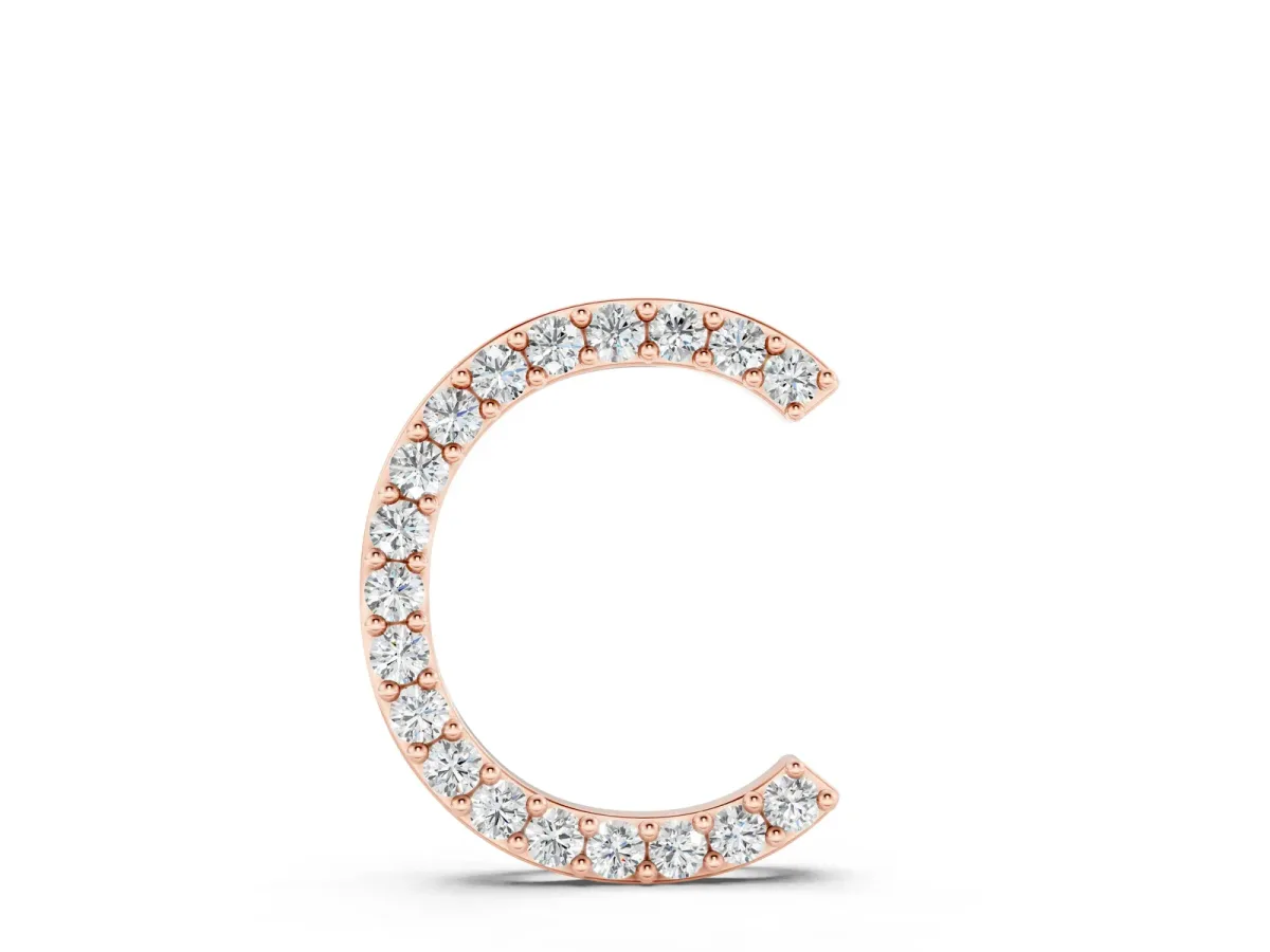 Round Diamond Pavé C Pendant Necklace Rose gold