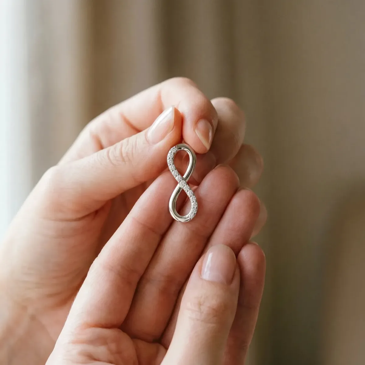 Infinity Pendant with Round Brilliant Diamonds in Pavé Setting Silver