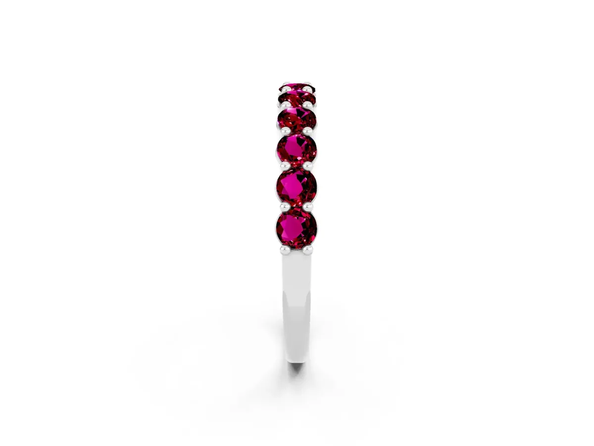 Round Garnet Half Eternity Band with Prong Setting Platinum