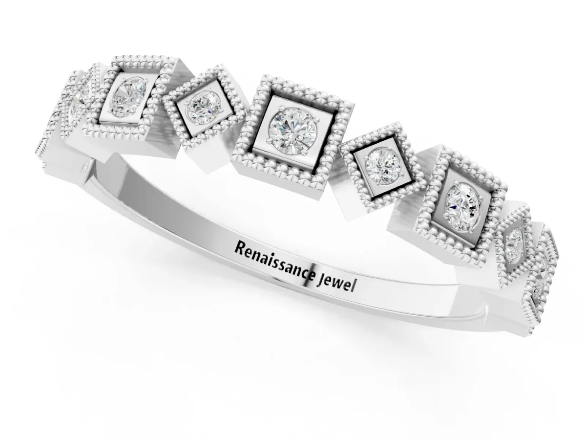 Milgrain Square Diamond Eternity Band with Bezel Setting Platinum
