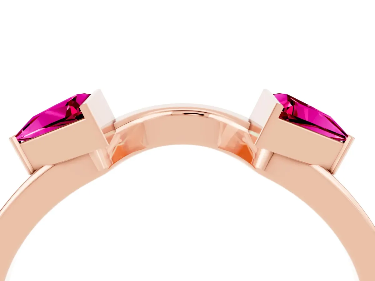 Trillion Garnet Open Band Ring with Bezel Setting Rose gold