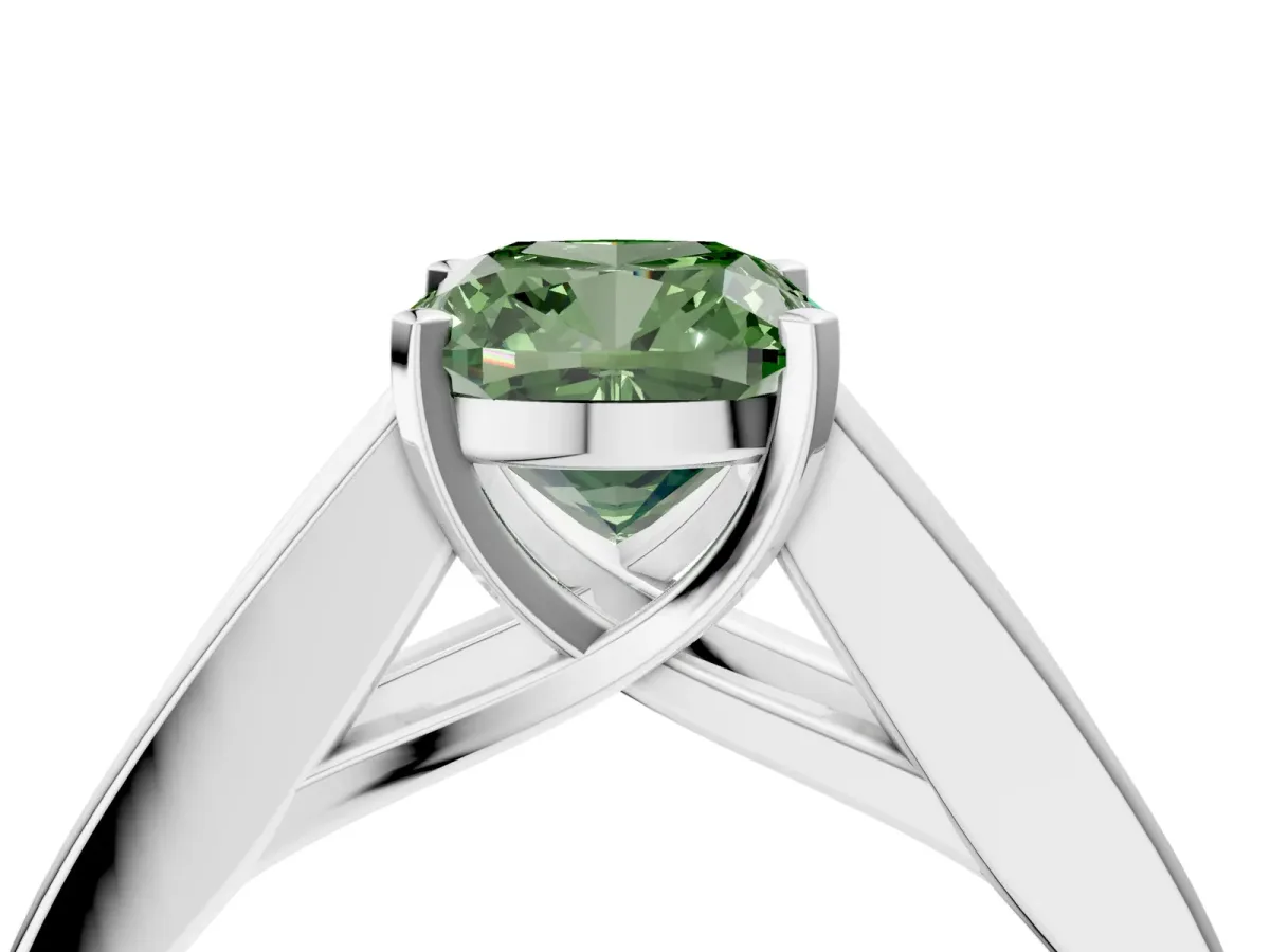Fancy Green Cushion Cut Cut Channel Set Solitaire Ring with Four-Prong Setting Silver