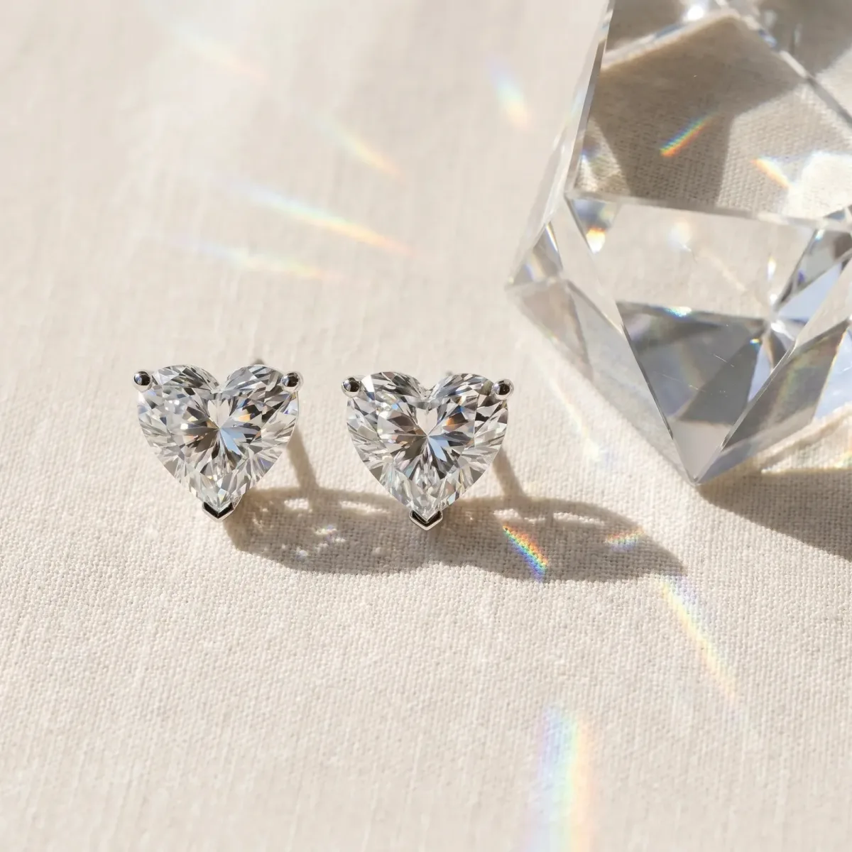 Heart Cut Diamond Stud Earrings Silver