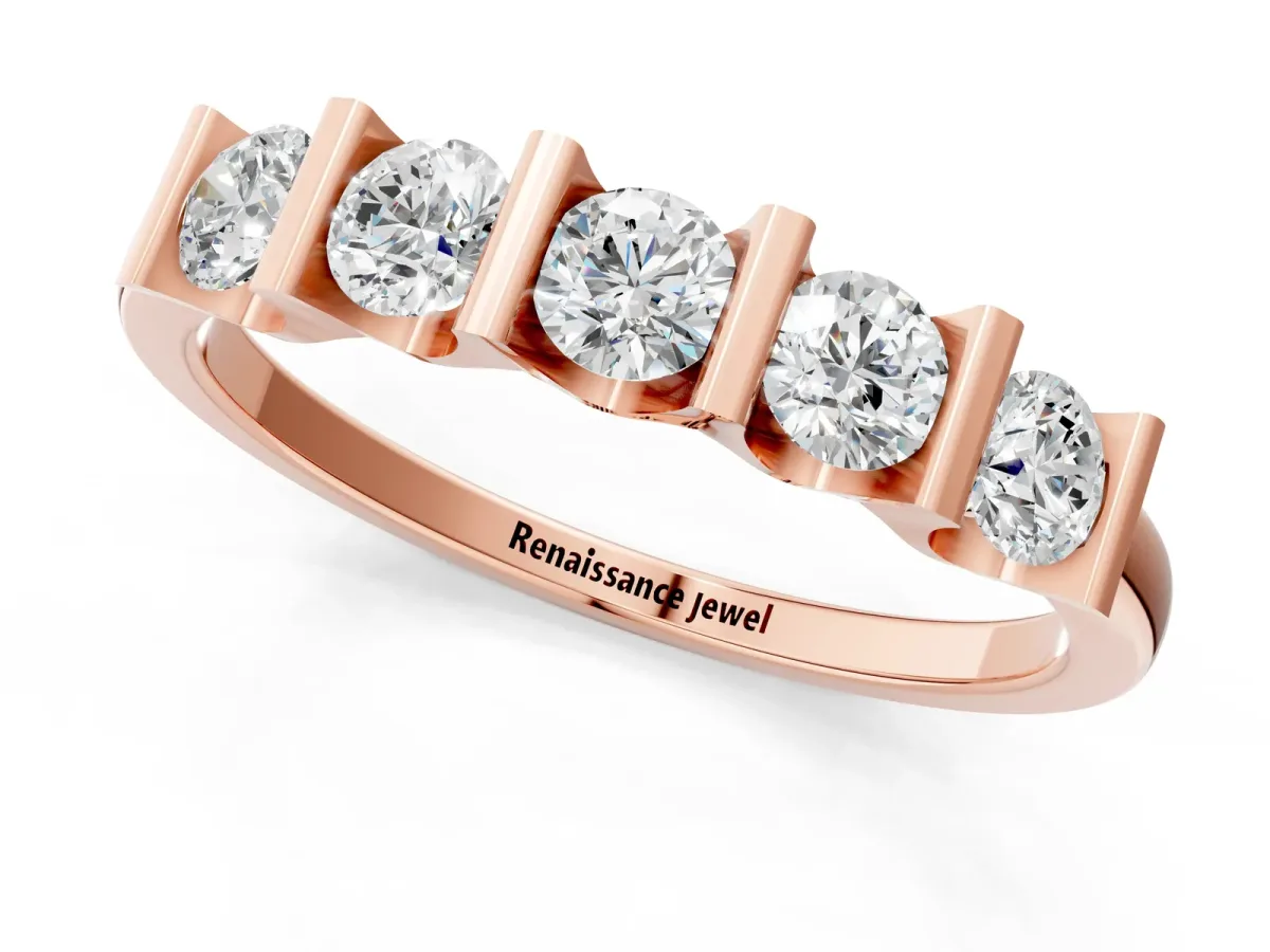 Channel-Set Round Diamond Five-Stone Band Rose gold