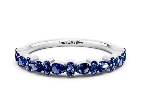 Pear and Round Blue Sapphire Wedding Band Platinum