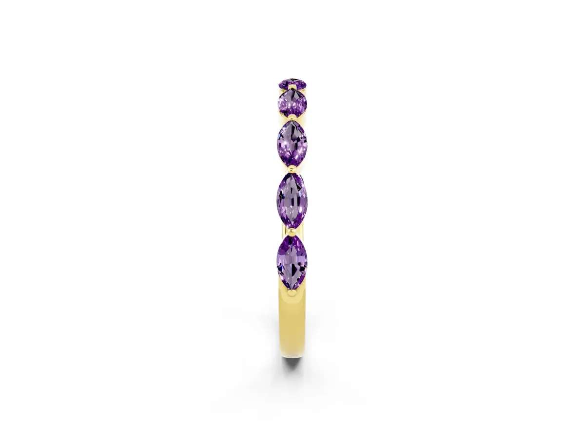 Marquise Amethyst Half Eternity Band with Prong Setting Yellow gold