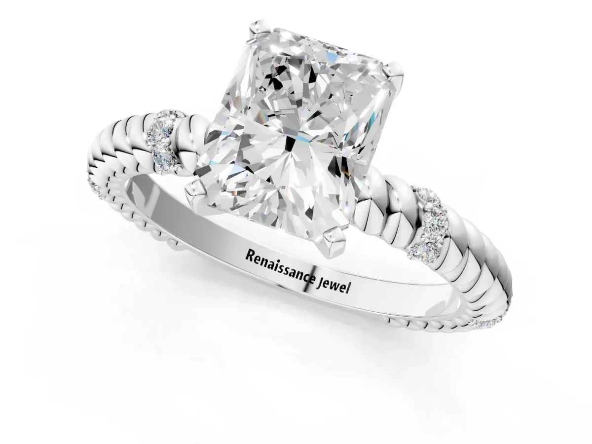 Radiant Cut Solitaire Twisted Band Prong Set Engagement Ring Silver
