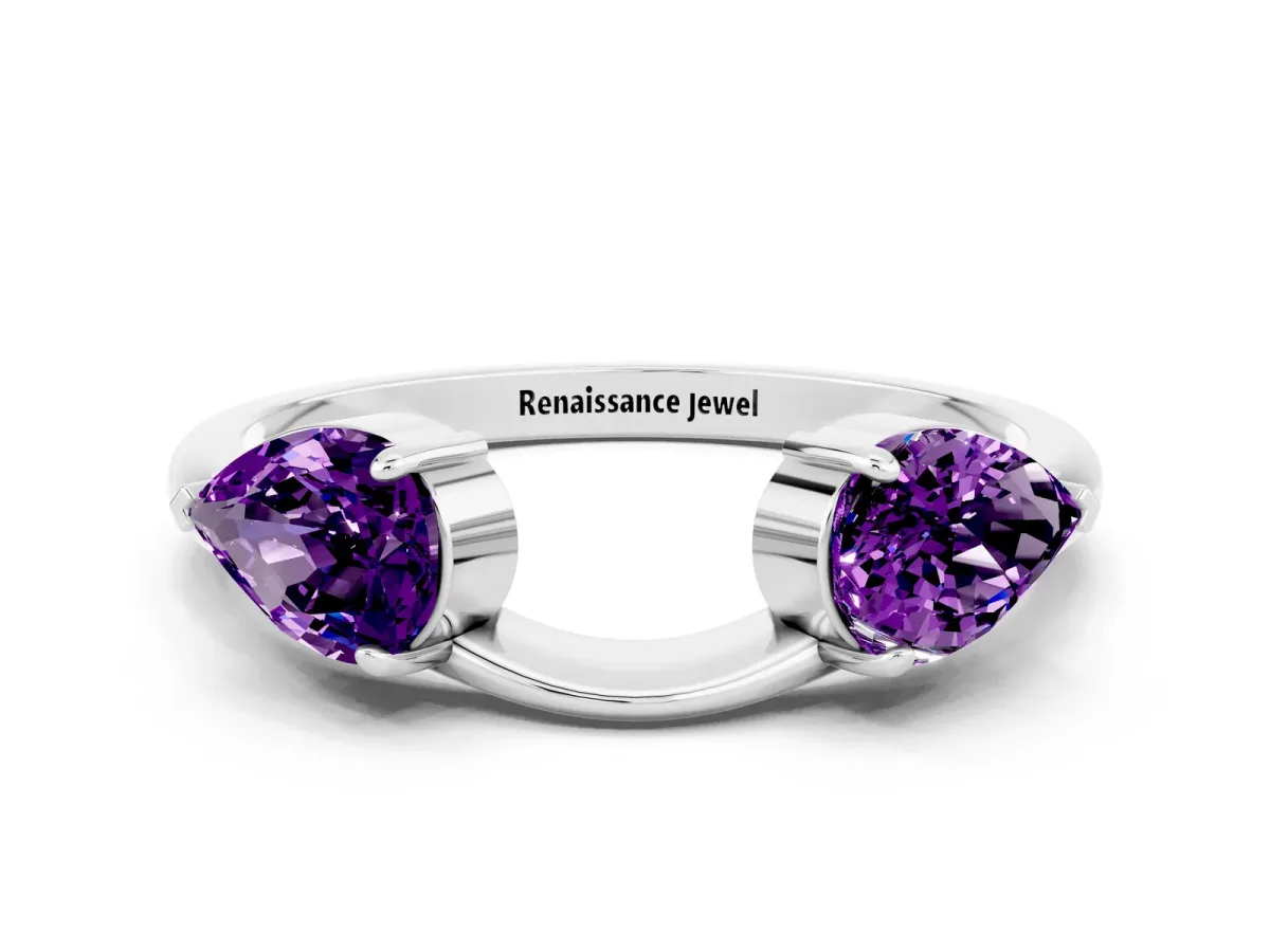 Two-Stone Pear Amethyst Bypass Ring with Prong Setting Silver