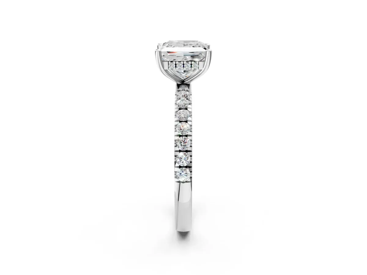 Princess Cut Diamond Pave Band Solitaire Ring with Round and Prong Setting Platinum