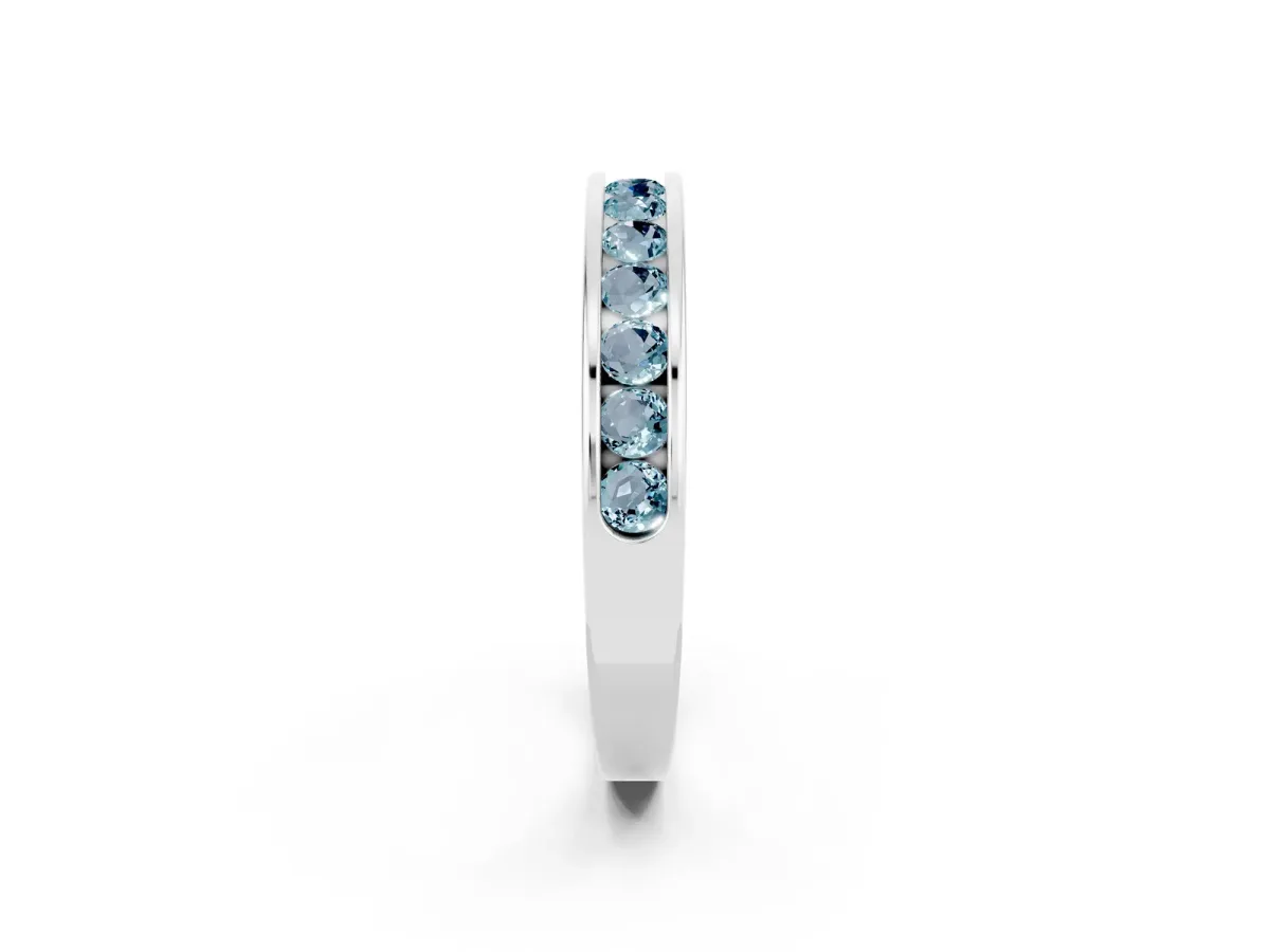 Channel Set Round Aquamarine Eternity Band Platinum