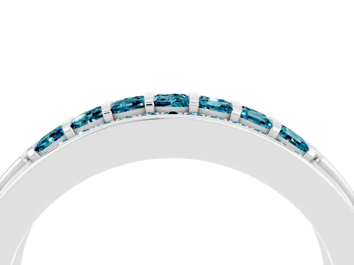 Bar-Set Princess Cut Blue Topaz Pavé Band Platinum