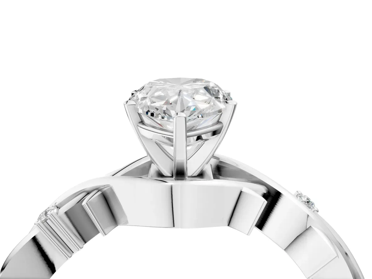 Pear Cut Diamond Solitaire Ring with Twisted Band and Prong Setting Silver