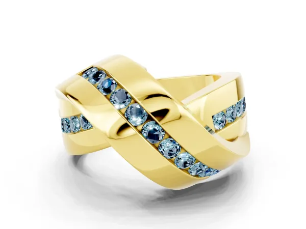 Pavé Round Aquamarine Crossover Band with Channel Setting Yellow gold