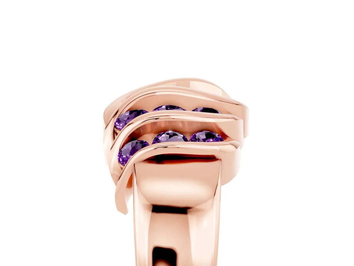 Round Amethyst Multi-Row Crossover Band Rose gold