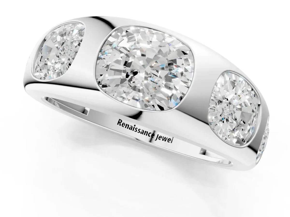 Graduated Cushion Diamond Five-Stone Mens Band White gold