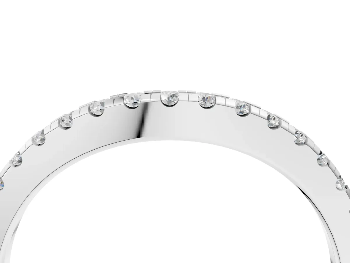Pavé Round Diamond Curved Band with Shared Prong Setting White gold