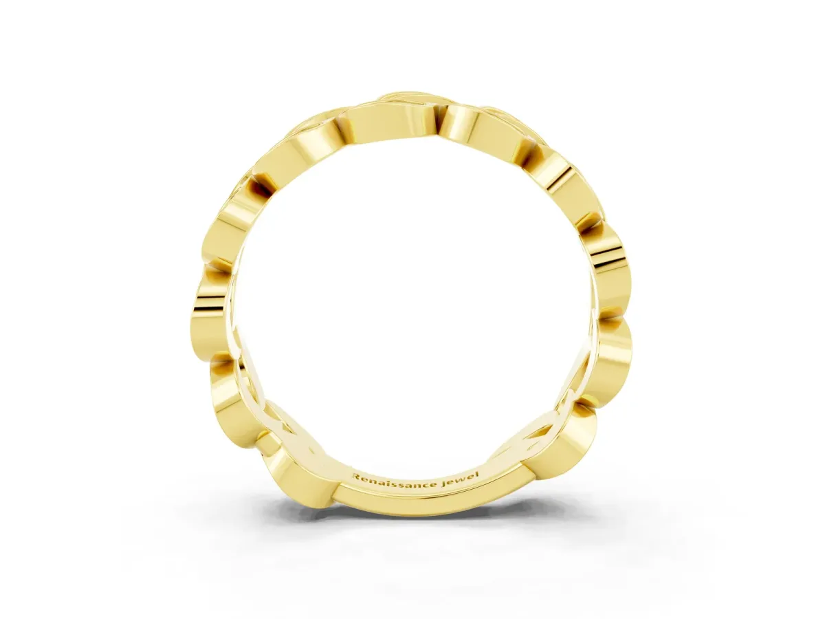Pavé Round Peridot Interlocking Eternity Band with Bezel Prong Setting Yellow gold