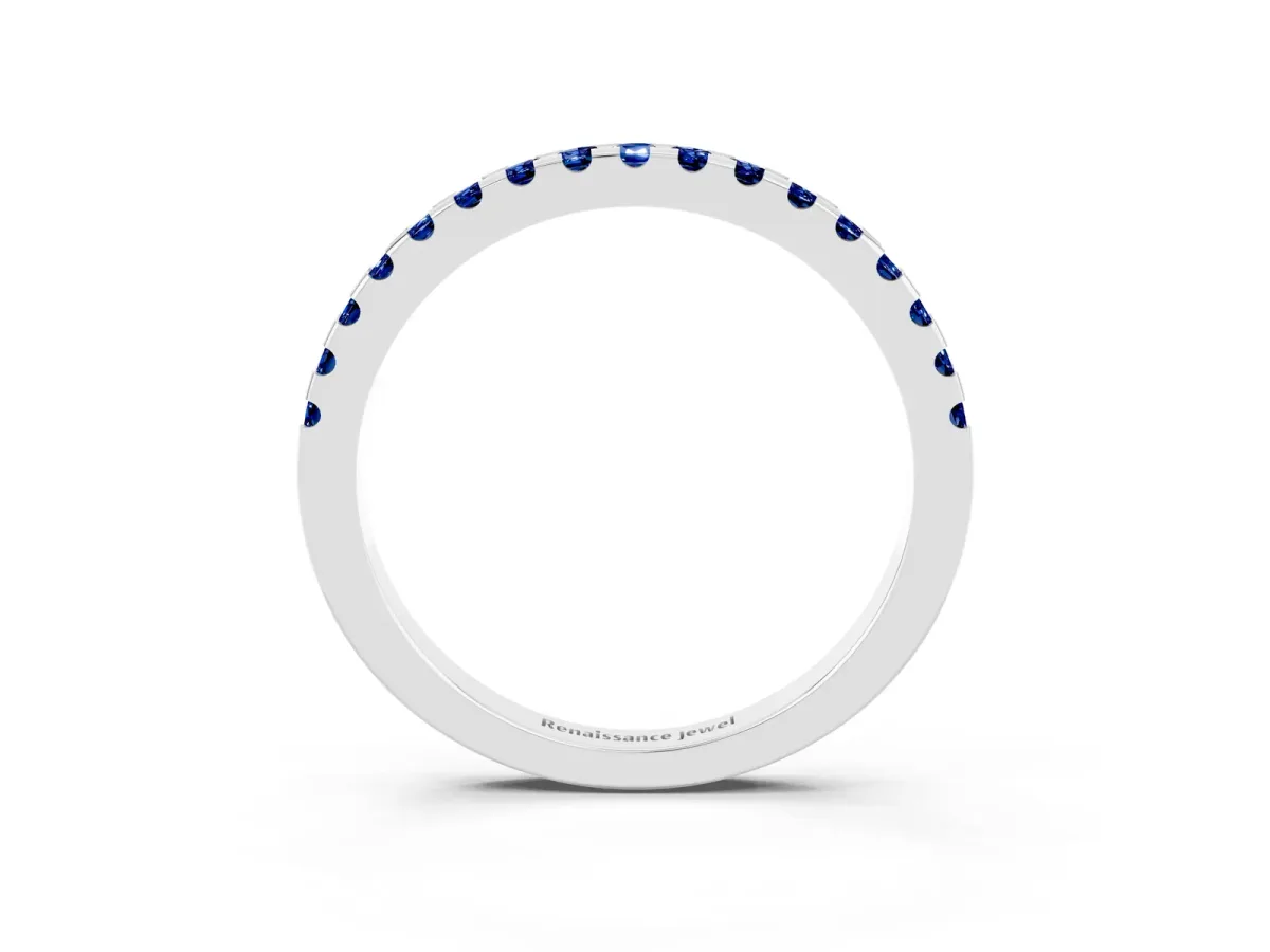 Round Blue Sapphire Pavé Set Eternity Band with Micro Prong Setting Platinum