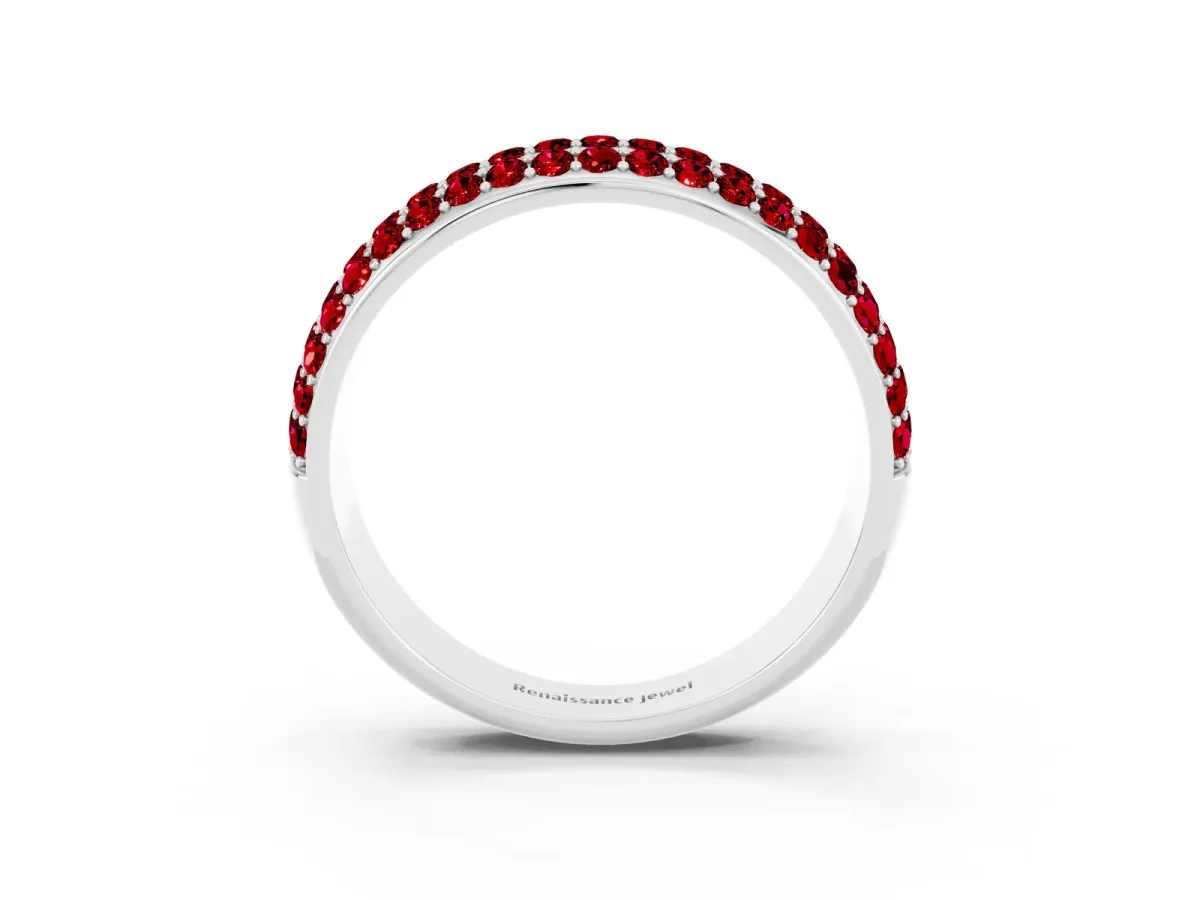 Three-Row Round Ruby Eternity Band with Shared Prong Setting White gold