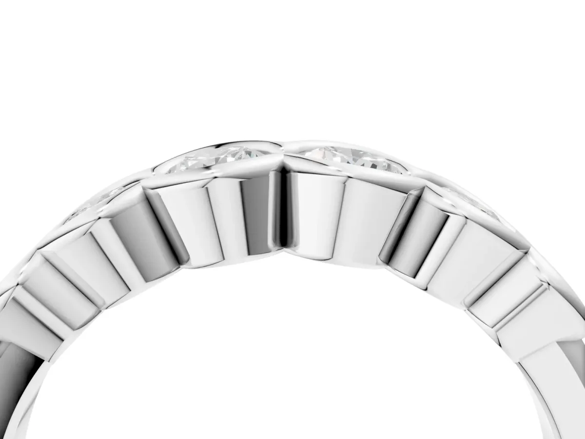 Round Diamond Scalloped Bezel Set Eternity Band Silver